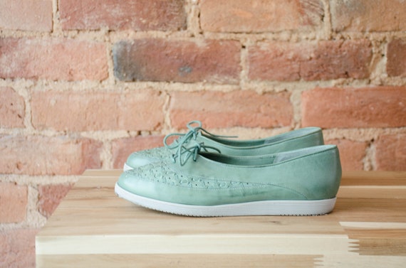 green leather flats | 70s 80s vintage turquoise a… - image 3