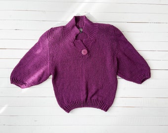 purple knit sweater 80s vintage short sleeve chunky cropped sweater