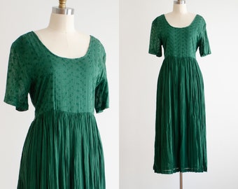 green cotton dress 90s vintage Ellen Ashley eyelet lace embroidered oversized maxi dress