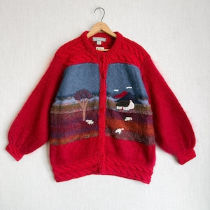 Rosemarie B Ireland Wool Mohair Scenic Cardigan Red Sheep Cottage XL