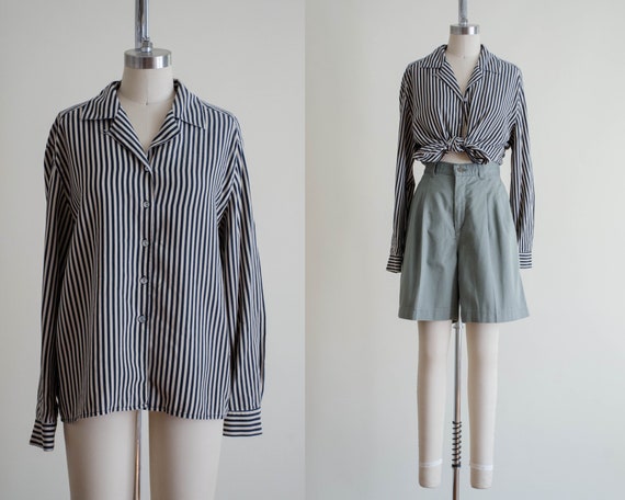 striped silk blouse | black striped blouse
