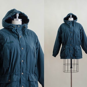 dark forest green quilted coat | 90s vintage Columbia men&#39;s women&#39;s unisex puffy puffer fleece lined parka jacket