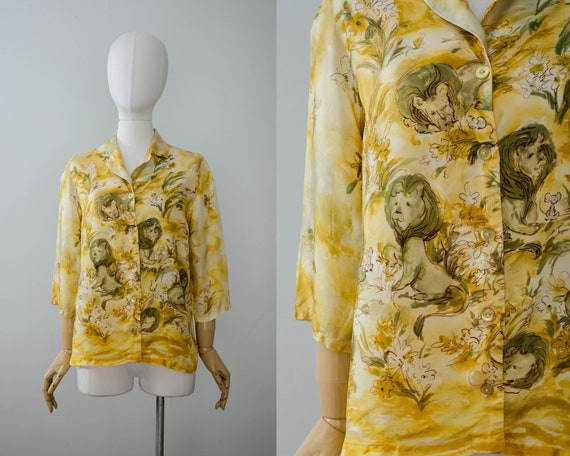 lion novelty print blouse | 1960s blouse