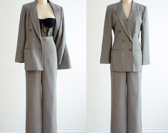 wide leg suit 90s y2k vintage Jones New York black white plaid pantsuit