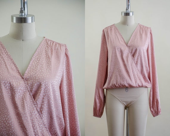 silky pink bodysuit blouse | 80s 90s vintage blus… - image 1