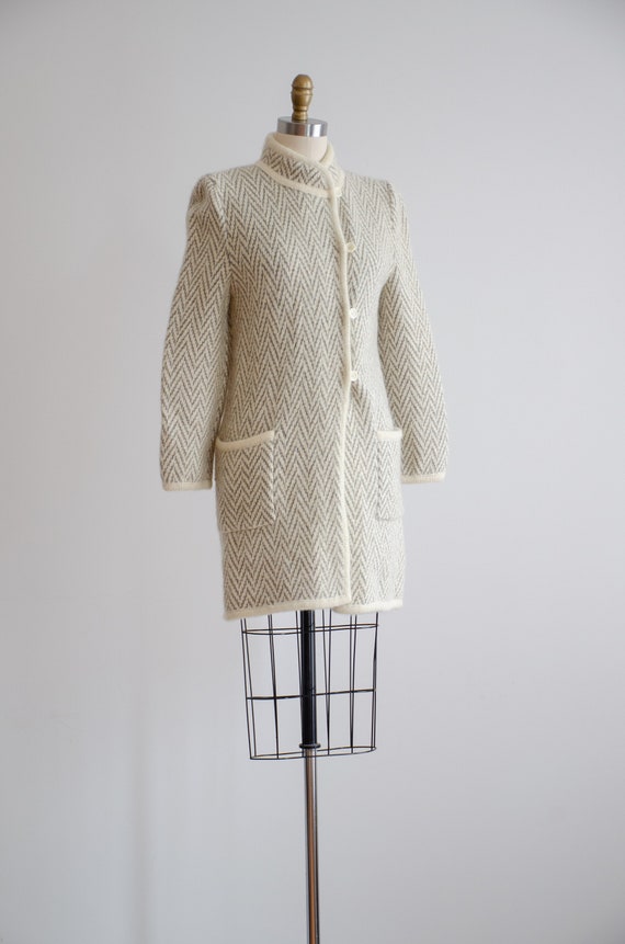 knit wool jacket 70s 80s vintage herringbone crea… - image 3