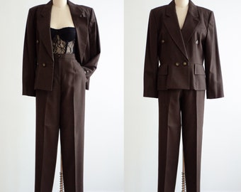 brown wool suit 90s vintage Harvé Benard wool pantsuit