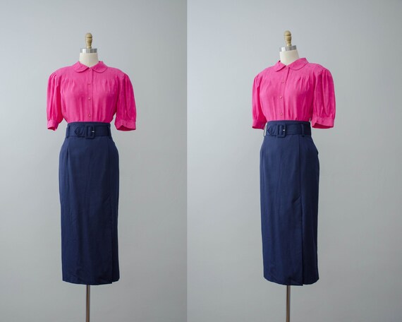 navy pencil skirt | long cut pencil skirt