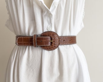 Wide Black Leather Belt | 80s 90s Vintage Leather Statement