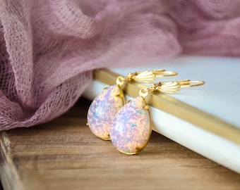 pink fire opal earrings, October birthstone jewelry, bridal bridesmaid wedding jewelry, Regency Art Deco dangle drop earrings, gift for her