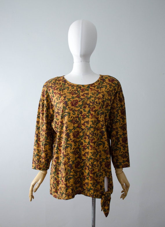 mustard yellow floral shirt | 1980s sweatshirt | … - image 2