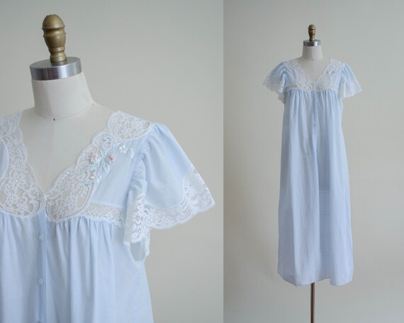 pale blue house dress | lace trim house coat