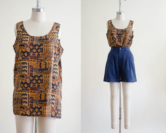 oversized silk tank top | tribal print tank top