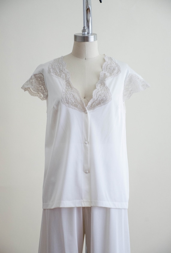vintage nylon lace pajamas | 60s white pajama set… - image 5
