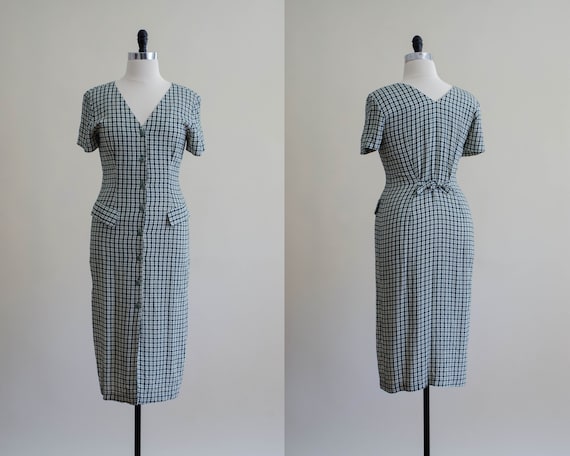 green and cream plaid dress | plaid midi dress