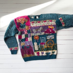 cute cottagecore sweater 80s 90s vintage Orvis antique store novelty granny embroidered sweater