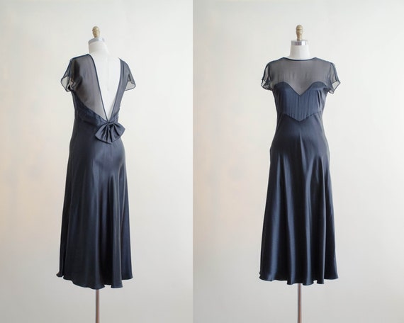 black illusion neckline gown | black silk gown | V