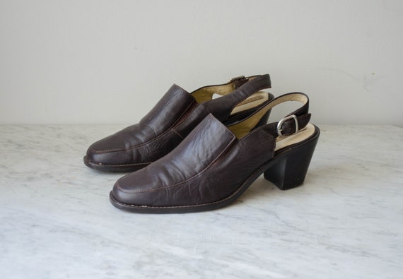 brown leather mules | 90s vintage dark brown angl… - image 2