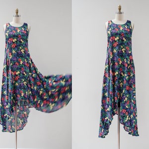 Norma Kamali dress 80s 90s vtg designer floral chiffon avant garde maxi dress