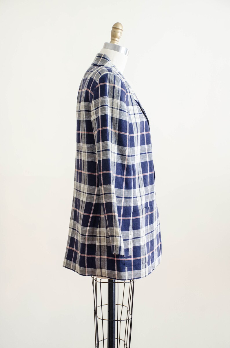 navy blue plaid jacket linen plaid blazer image 7