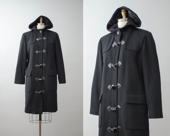 black duffle coat | black wool coat