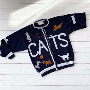 embroidered cat sweater 90s vintage Cotton Salsa navy blue cardigan image 1