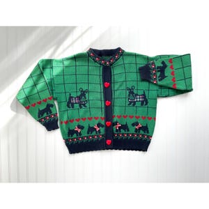 Bonnie Noble vtg green scotty dog scottish terrier cardigan