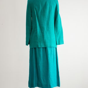 green linen suit 80s vintage David Brooks pleated midi skirt suit image 7