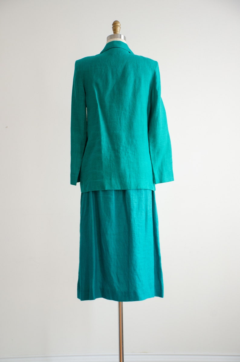 green linen suit 80s vintage David Brooks pleated midi skirt suit image 7