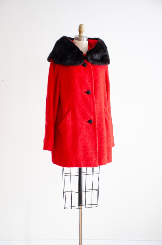 Lilli Ann coat 50s 60s vintage red wool mink fur … - image 7