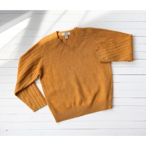 orange wool sweater 90s vintage Shetland wool ribbed knit sweater