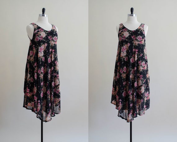 black and pink dress | floral tent dress