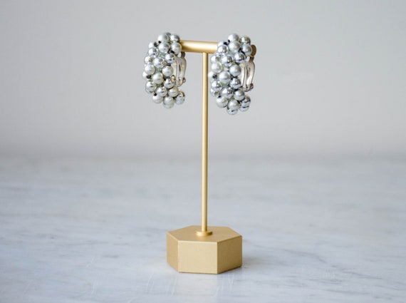 silver cluster earrings | silver bead hoop earring