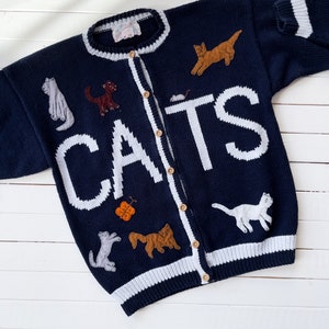 embroidered cat sweater 90s vintage Cotton Salsa navy blue cardigan image 3