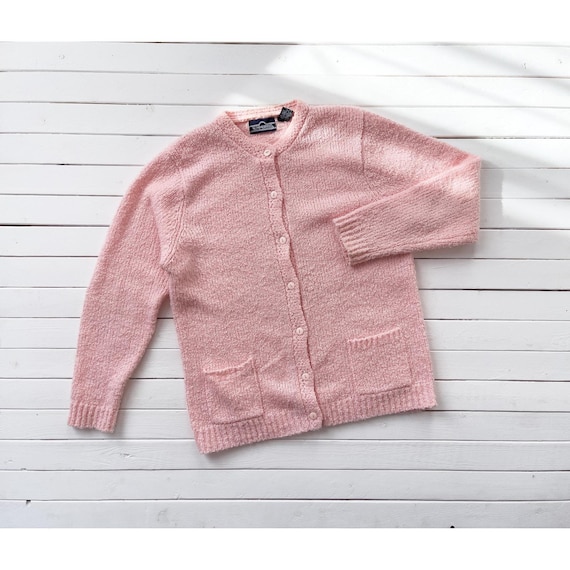 pink cardigan sweater 80s vintage pastel cardigan