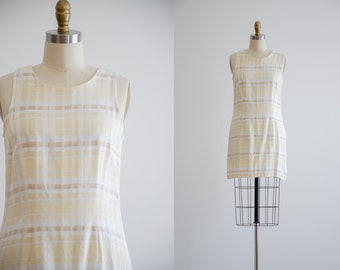 plaid mini dress | 90s y2k vintage pastel yellow cream minimal short sleeveless summer dress