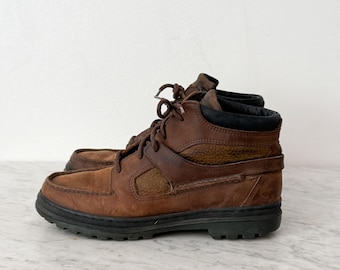 Outdoor Rugged Timberland 38043 Moc Toe Boots 9M Brown Leather Lace Up Lug Sole