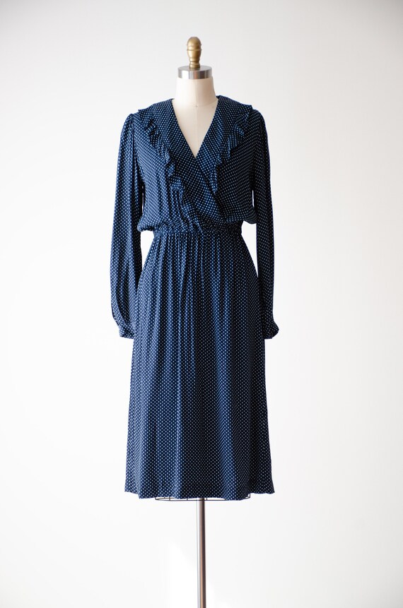 cute cottagecore dress | 70s vintage navy blue po… - image 3