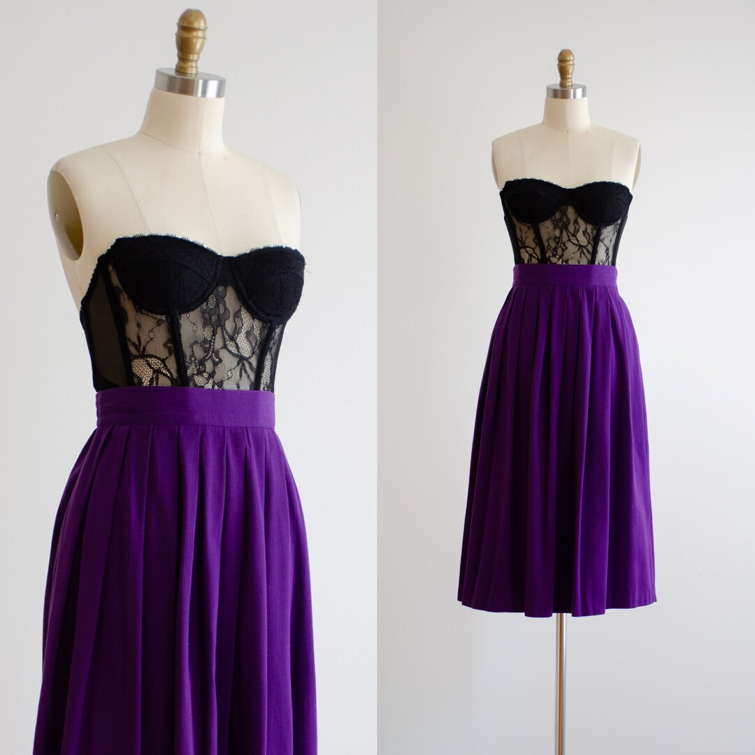 Purple Midi Skirt 80s 90s Vintage Dark Purple Skirt With Pockets - Etsy