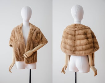 pastel mink stole 50s 60s vintage light brown natural mink fur shawl cape