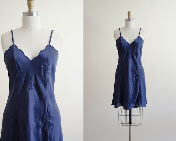 navy silky nightgown | embroidered nightgown