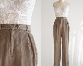 high waisted pants 90s vintage Talbot's taupe brown corduroy straight leg trousers