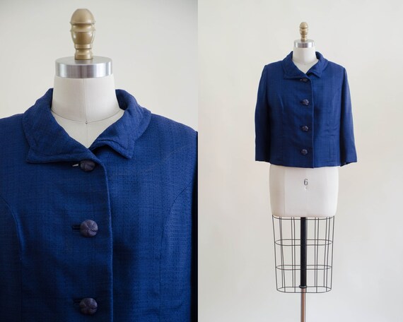 cropped navy blue jacket | 60s vintage navy suit … - image 1