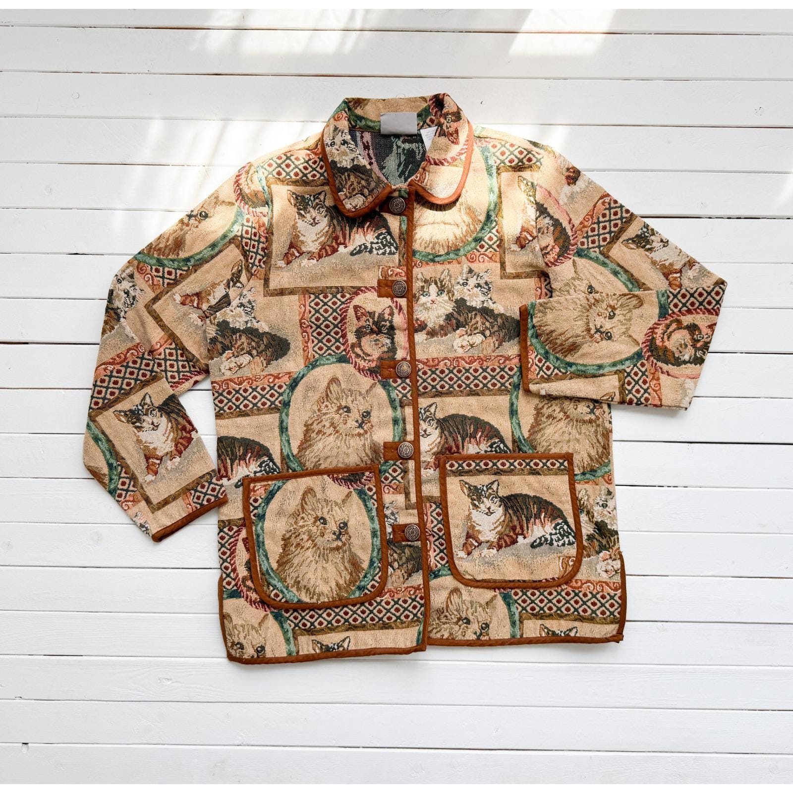 didizizi ジャケット　cat Cat Tapestry Jacket 90s Vtg Blair Embroidered Cat Portrait Novelty