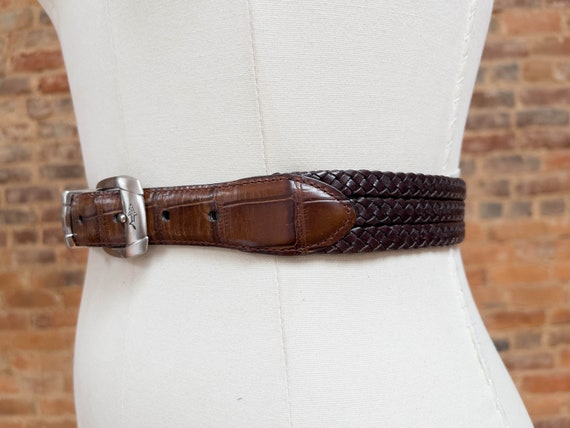 Brown Braided Leather Belt 90s Vintage Greg Norman Woven Leather Belt 