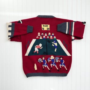 vtg Berek red wool football cheerleader letterman hand knit cardigan sweater