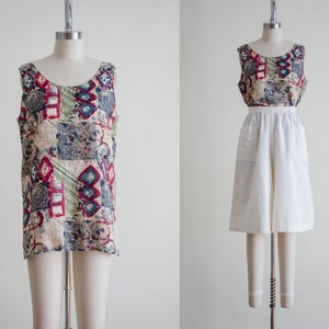 Seide Tanktop | beige gemustertes Tank Top