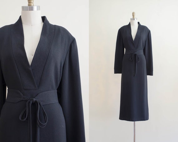 black midi dress | black belted dress
