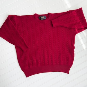 red wool sweater 90s vintage Pringle of Scotland cable knit sweater