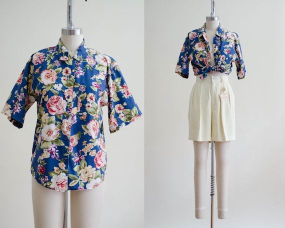 romantic floral blouse | dark blue blouse